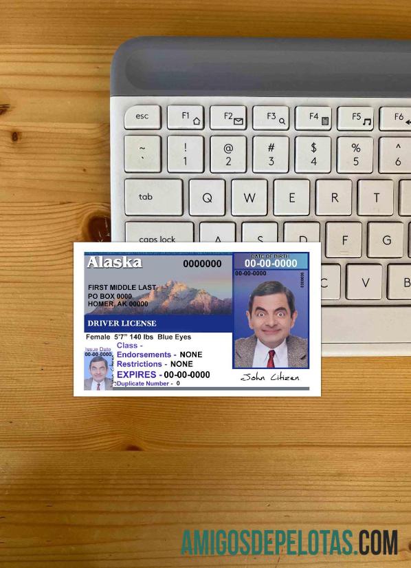 Carteira de motorista dos EUA, Alasca, versão 2 (frente) Photolook exemplo real